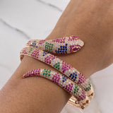 Pulso Aro Serpiente 41.8gr / 20.42cm / Circones Fucsias Verdes Azules Blancos Oro Rosa 18K &