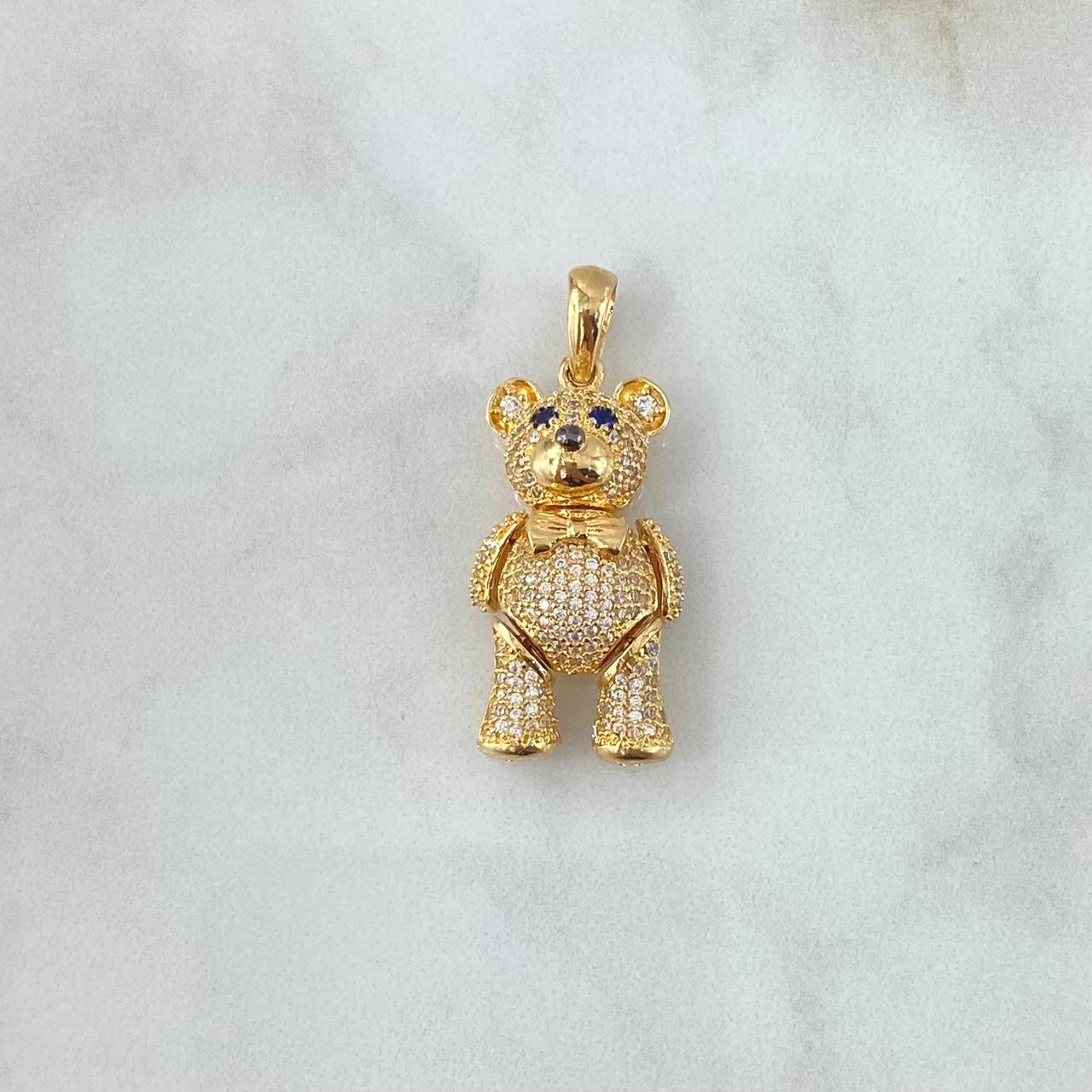 Dije Oso Articulado 8.6gr / 3.7cm / Moño - Circones Blancos Y Azules Oro Amarillo 18K *