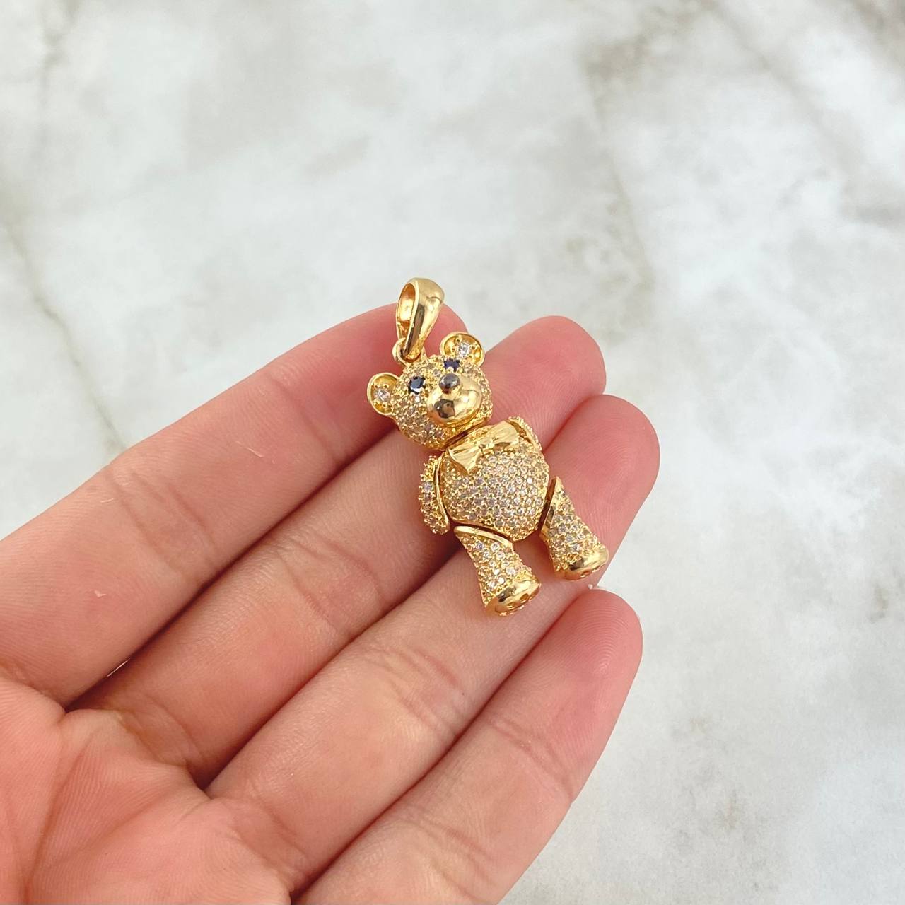 Dije Oso Articulado 8.6gr / 3.7cm / Moño - Circones Blancos Y Azules Oro Amarillo 18K *