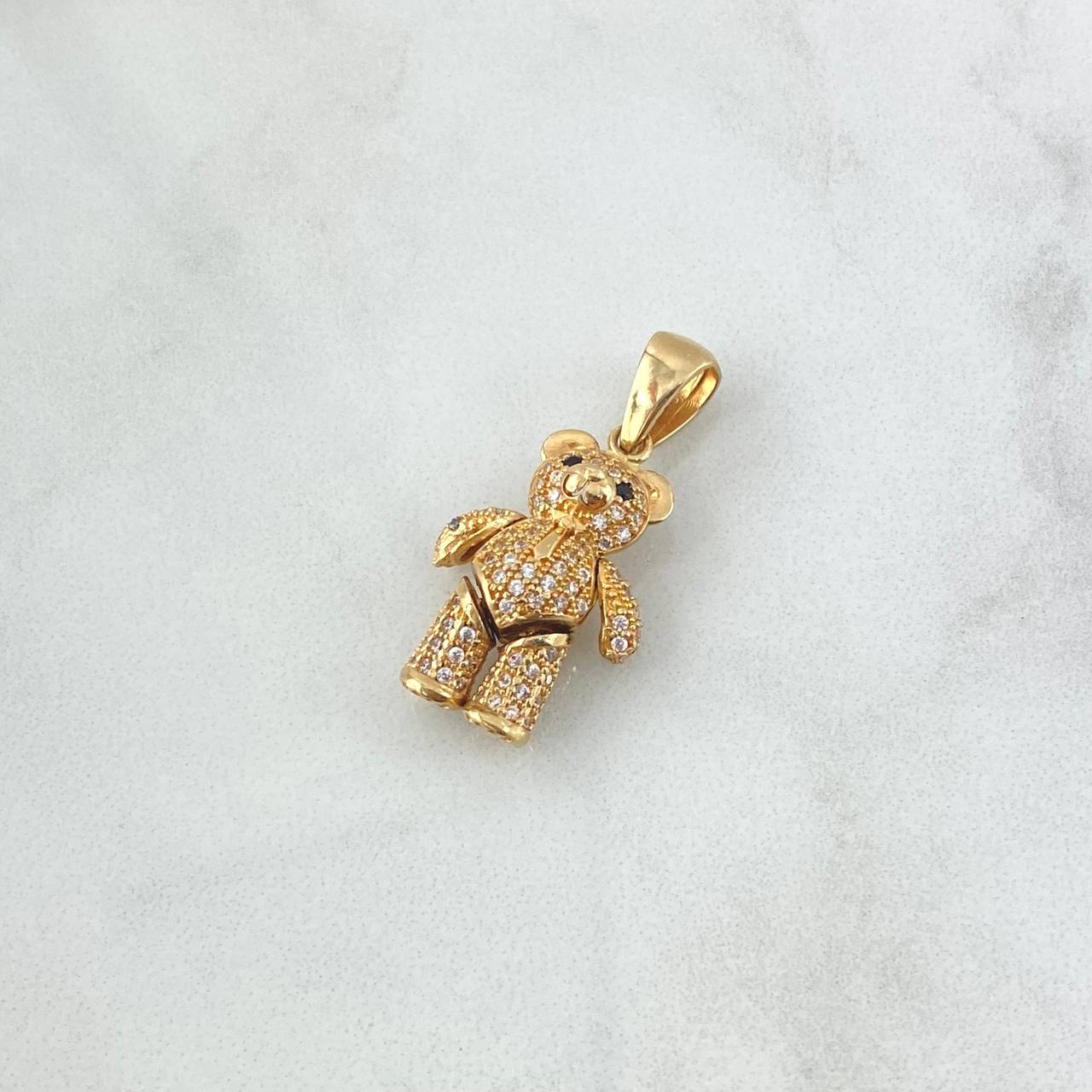 Dije Oso Articulado 4.55gr / 3cm / Corbata - Circones Blancos Y Negros Oro Amarillo 18K *