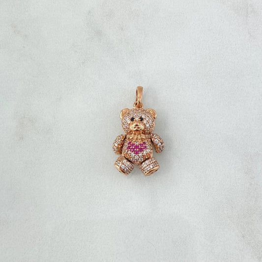 Dije Oso Articulado Corazón 4.35gr / 2.5cm / Circones De Colores Oro Rosa 18K *