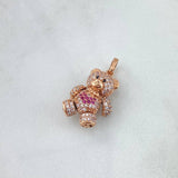 Dije Oso Articulado Corazón 4.1gr / 2.6cm / Circones Blancos Y Rosas Oro Rosa 18K ©