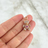 Dije Oso Articulado Corazón 4.1gr / 2.6cm / Circones Blancos Y Rosas Oro Rosa 18K ©