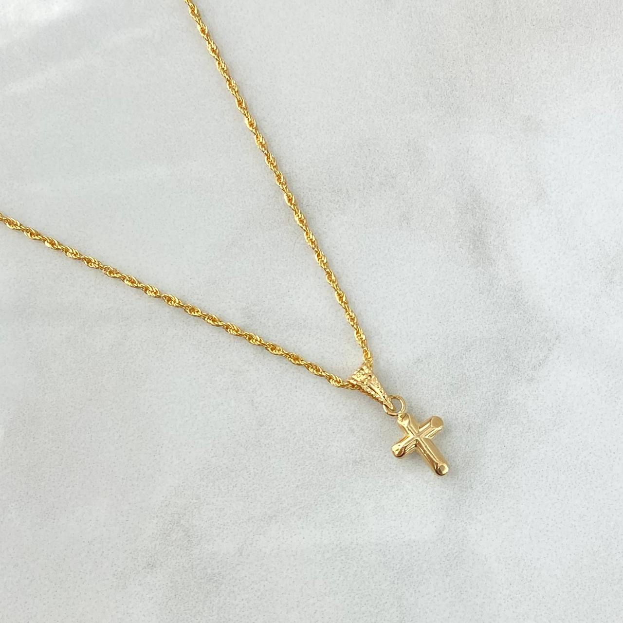 Set Cadena Lazo 1gr / 50cm / 1.2mm + Dije Cruz Puntas Planas 0.3gr / 1.6cm Oro Amarillo 18K (Oferta)