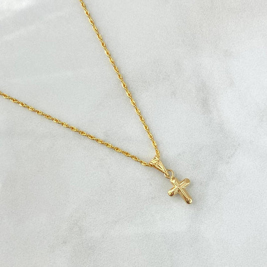 Set Cadena Lazo 0.95gr / 45cm / 1.2mm + Dije Cruz Puntas Planas 0.35gr / 1.6cm 1.3gr / Oro Amarillo 18K (Oferta)