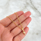 Set Cadena Lazo 1gr / 50cm / 1.2mm + Dije Cruz Puntas Planas 0.3gr / 1.6cm Oro Amarillo 18K (Oferta)