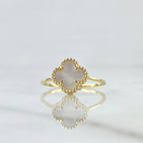 Anillo Trebol VCyA 1.95gr / T7 1/4 / Nacar Blanco Punteado Oro Amarillo 18K *