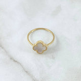 Anillo Trebol VCyA 1.95gr / T7 1/4 / Nacar Blanco Punteado Oro Amarillo 18K *