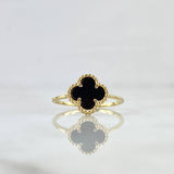 Anillo Trebol VCyA 1.9gr / T6 1/4 / Onix Negro Punteado Oro Amarillo 18K *