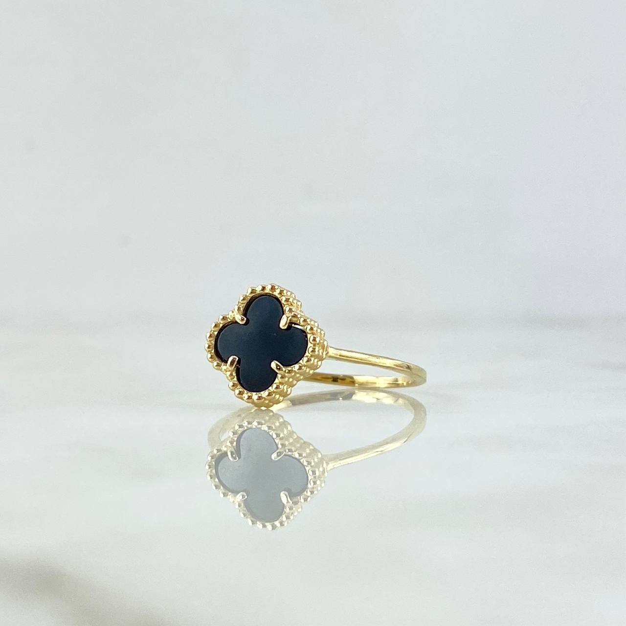 Anillo Trebol VCyA 1.9gr / T6 1/4 / Onix Negro Punteado Oro Amarillo 18K *