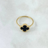 Anillo Trebol VCyA 1.9gr / T6 1/4 / Onix Negro Punteado Oro Amarillo 18K *