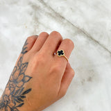 Anillo Trebol VCyA 1.9gr / T6 1/4 / Onix Negro Punteado Oro Amarillo 18K *