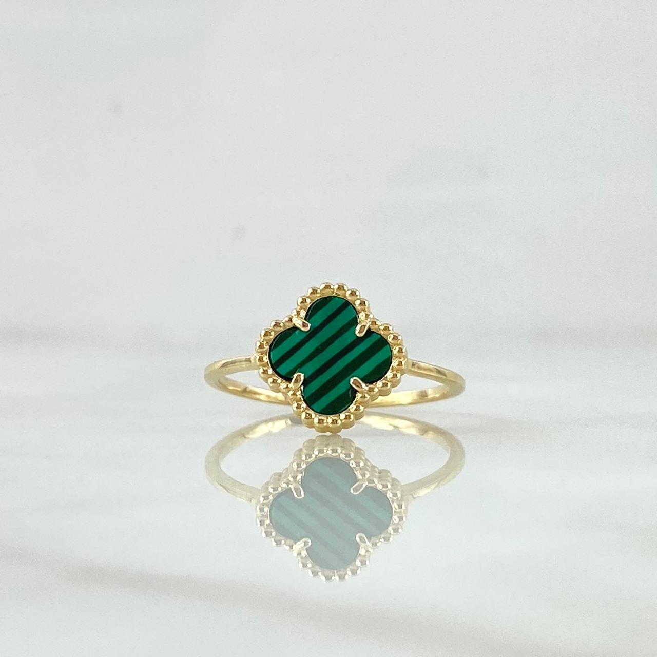 Anillo Trebol VCyA 2.3gr / T7 / Malaquita Verde Punteado Oro Amarillo Nac.Esp. 18K