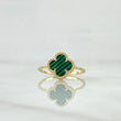 Anillo Trebol VCyA 2.3gr / T7 / Malaquita Verde Punteado Oro Amarillo Nac.Esp. 18K