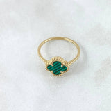 Anillo Trebol VCyA 2.3gr / T7 / Malaquita Verde Punteado Oro Amarillo Nac.Esp. 18K
