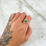 Anillo Trebol VCyA 2.3gr / T7 / Malaquita Verde Punteado Oro Amarillo Nac.Esp. 18K
