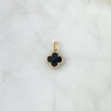 Dije Trebol VCyA 1.7gr / 1.9cm / Onix Negro Punteado Oro Amarillo 18K *