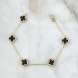 Pulso Trebol VCyA 6.9gr / 19cm / Onix Negro Punteado Oro Amarillo 18K *
