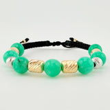 Pulsera Tejida Morallas /Cilindros 6Mm-3Mm Dos Oros Amarillo Blanco 18K