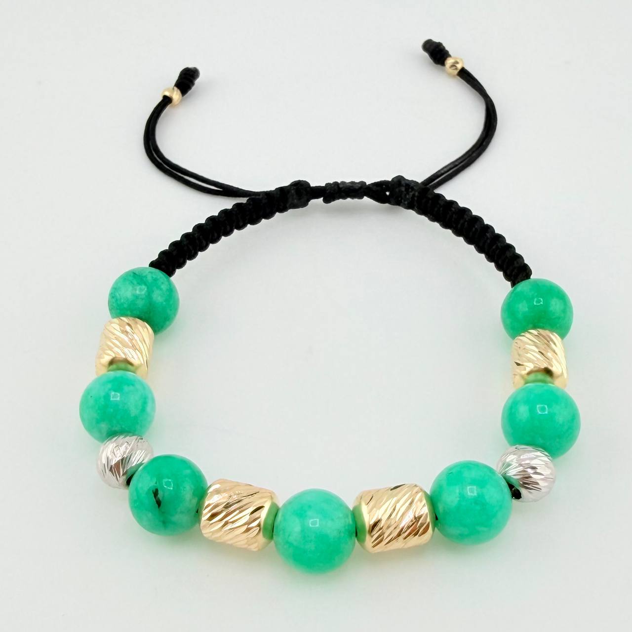 Pulsera Tejida Morallas /Cilindros 6Mm-3Mm Dos Oros Amarillo Blanco 18K