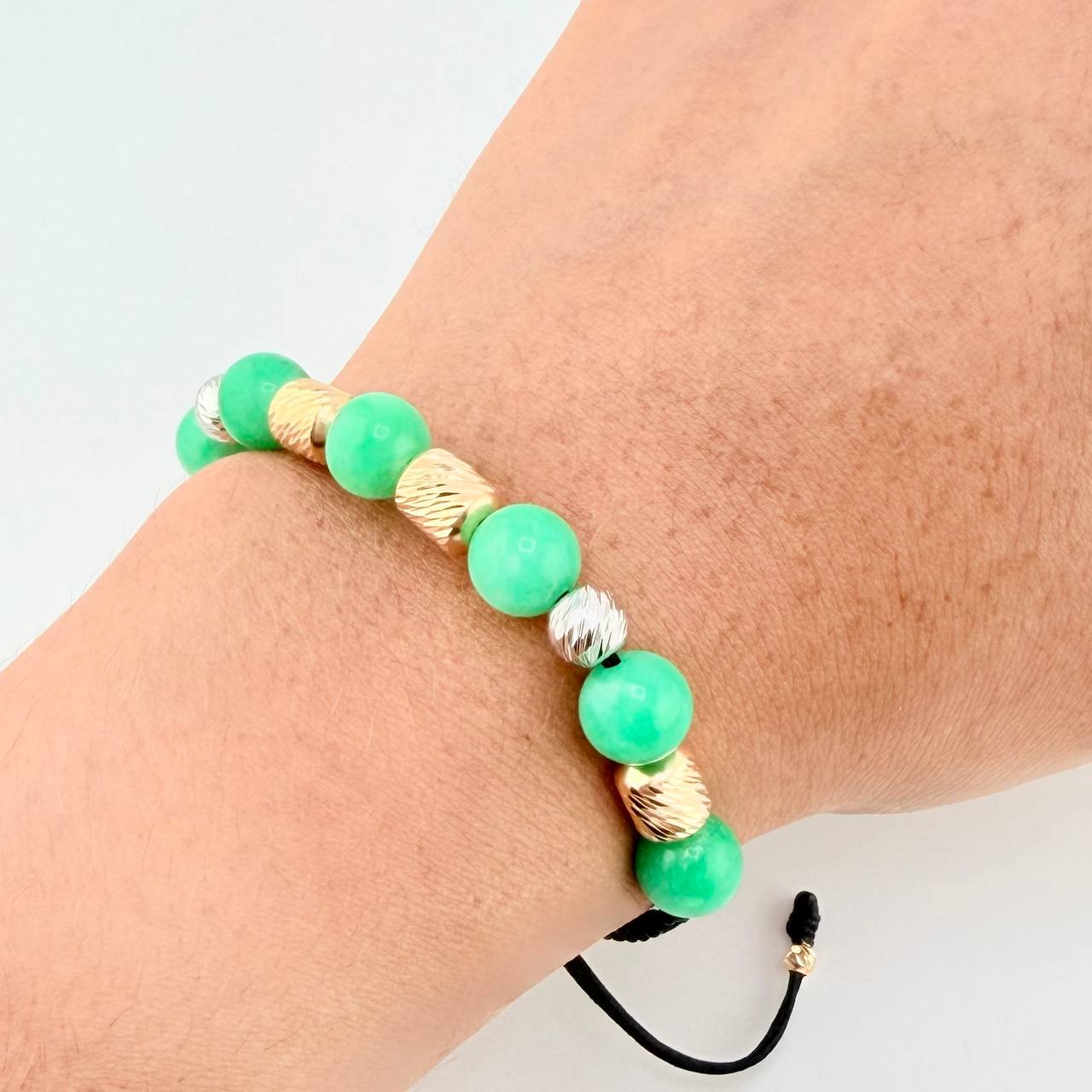 Pulsera Tejida Morallas /Cilindros 6Mm-3Mm Dos Oros Amarillo Blanco 18K