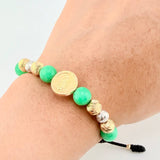 Pulsera Tejida Virgen Guadalupe Morallas 8Mm-7Mm-6Mm-3Mm Dos Oros Amarillo Blanco 18K