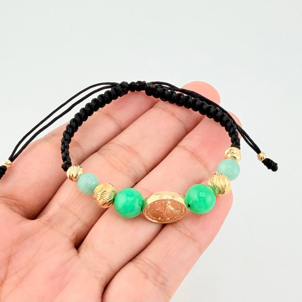 Pulsera Tejida Virgen Milagrosa Morallas 8Mm-7Mm-6Mm-5Mm-3Mm Oro Amarillo 18K
