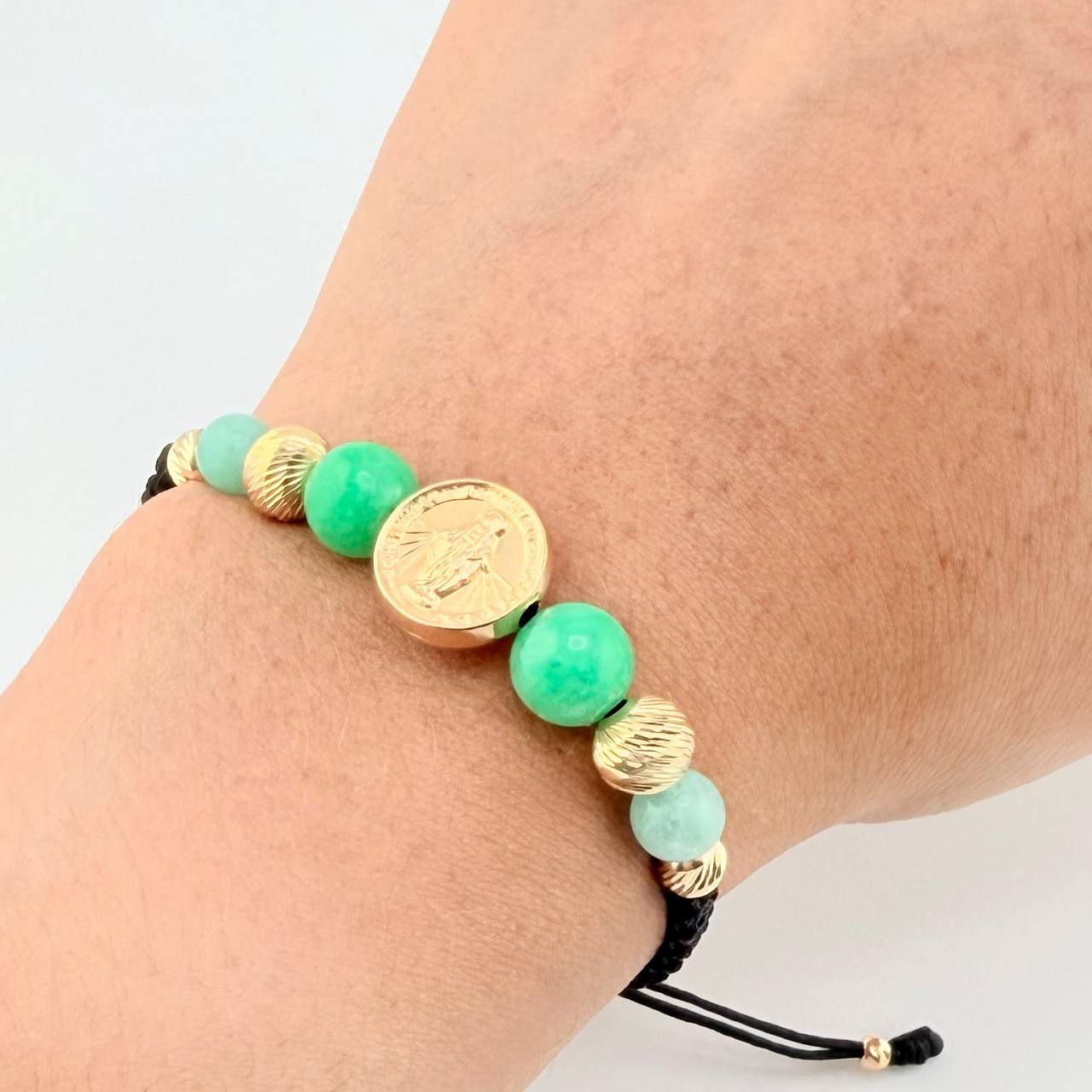 Pulsera Tejida Virgen Milagrosa Morallas 8Mm-7Mm-6Mm-5Mm-3Mm Oro Amarillo 18K