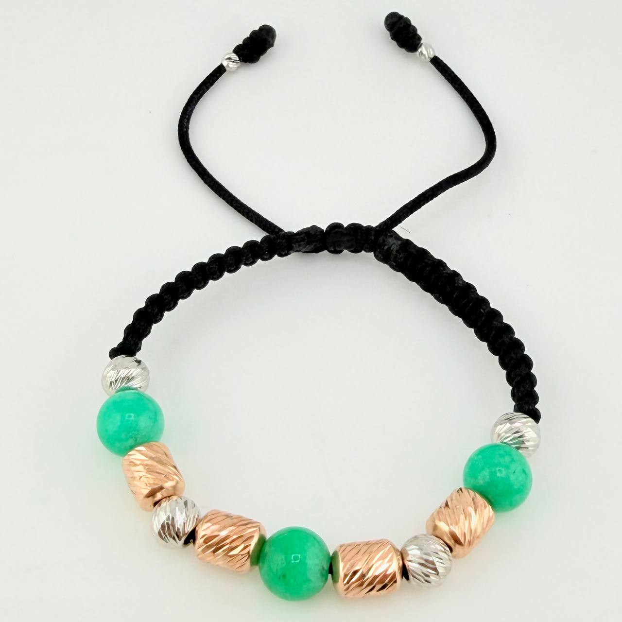 Pulsera Tejida Morrallas/ Cilindros 8Mm-6Mm-3Mm Dos Oros Blanco Rosa 18K