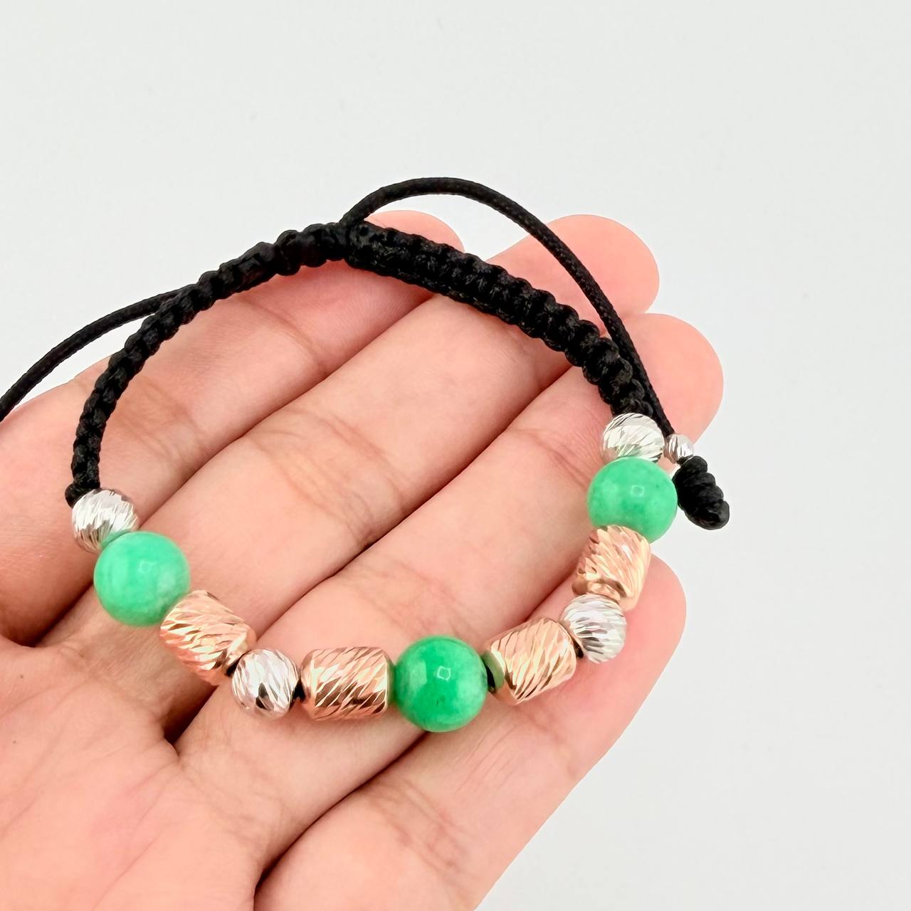 Pulsera Tejida Morrallas/ Cilindros 8Mm-6Mm-3Mm Dos Oros Blanco Rosa 18K