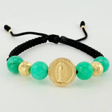 Pulsera Tejida Virgen Guadalupe Morallas 8Mm-7Mm-3Mm Oro Amarillo 18K