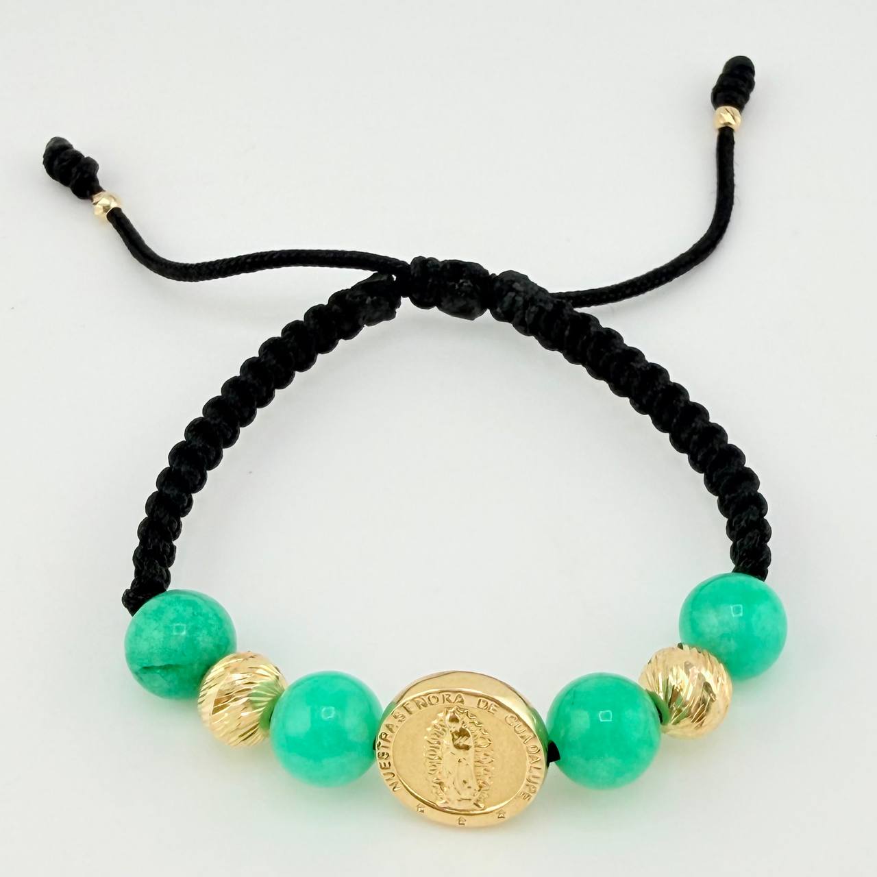 Pulsera Tejida Virgen Guadalupe Morallas 8Mm-7Mm-3Mm Oro Amarillo 18K