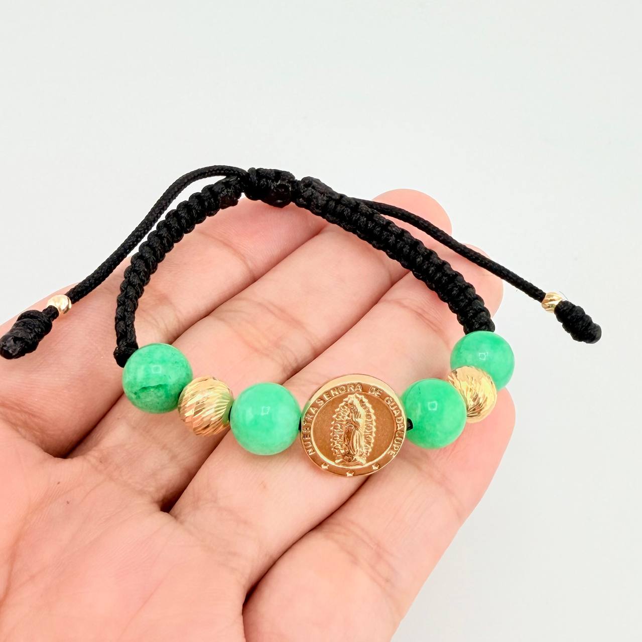 Pulsera Tejida Virgen Guadalupe Morallas 8Mm-7Mm-3Mm Oro Amarillo 18K