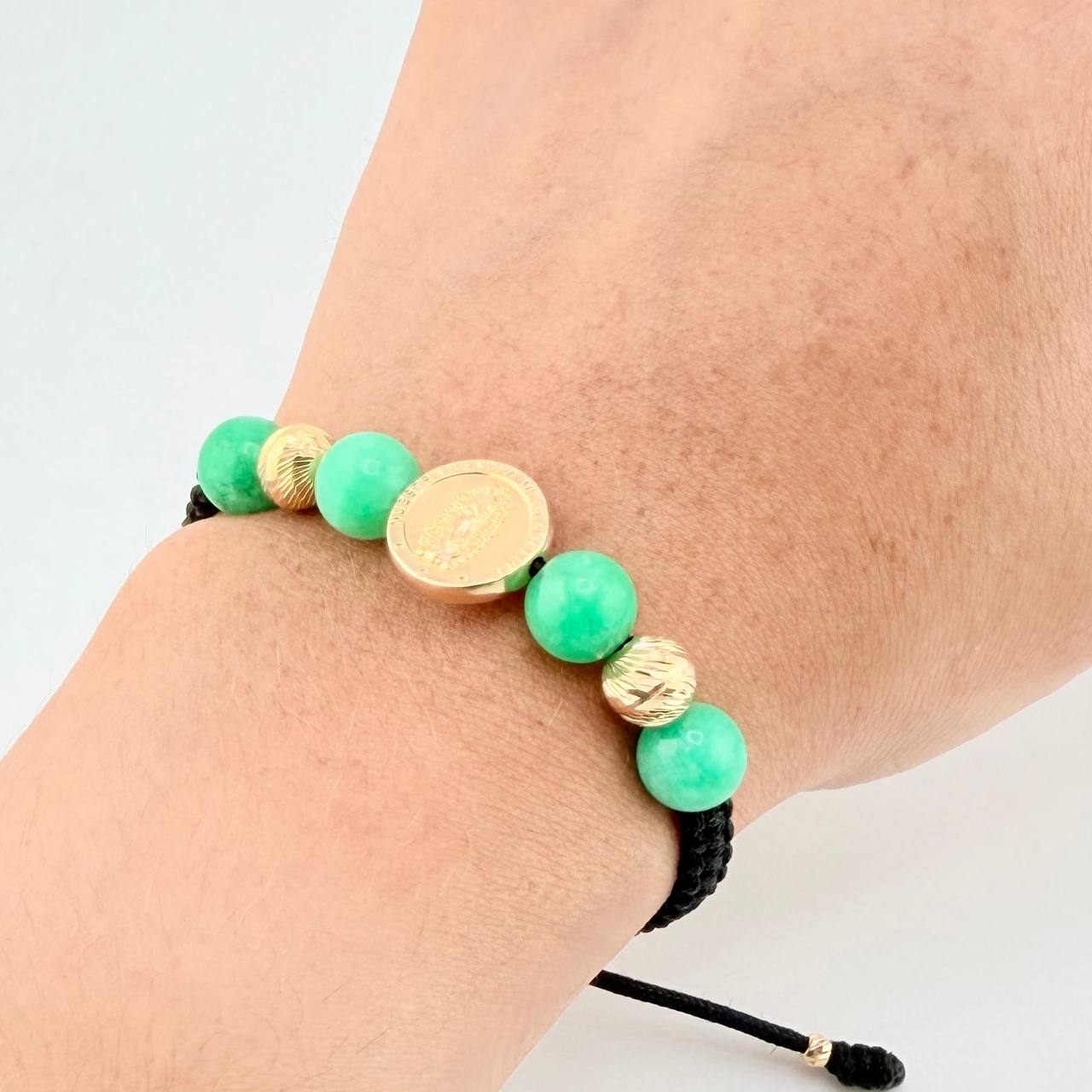 Pulsera Tejida Virgen Guadalupe Morallas 8Mm-7Mm-3Mm Oro Amarillo 18K