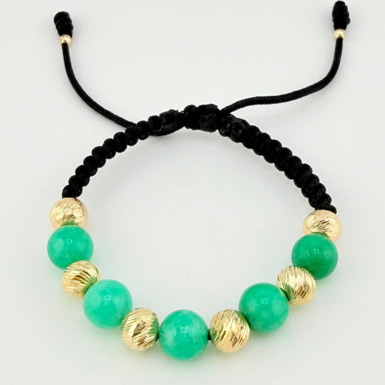 Pulsera Tejida Morallas Bolas Diamantadas 8Mm-7Mm-3Mm Oro Amarillo 18K