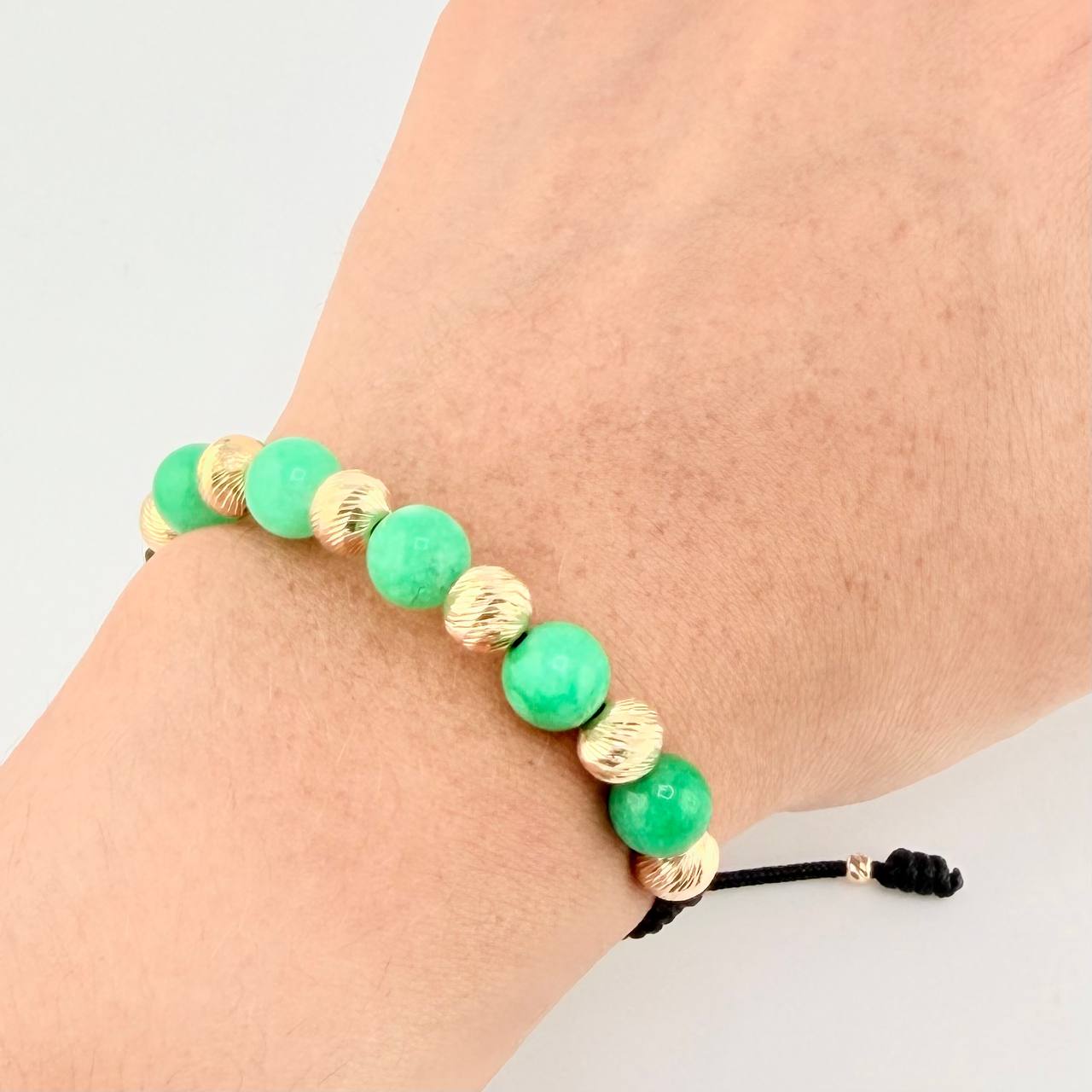 Pulsera Tejida Morallas Bolas Diamantadas 8Mm-7Mm-3Mm Oro Amarillo 18K