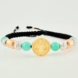 Pulsera Tejida Herraje San Benito Morallas /Cilindros 6Mm-3Mm Tres Oros 18K