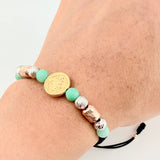 Pulsera Tejida Herraje San Benito Morallas /Cilindros 6Mm-3Mm Tres Oros 18K