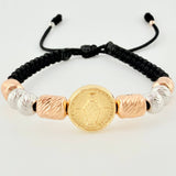 Pulsera Tejida Virgen Milagrosa Cilindros 6Mm-3Mm Oro Amarillo 18K