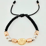 Pulsera Tejida Virgen Milagrosa Cilindros 6Mm-3Mm Oro Amarillo 18K