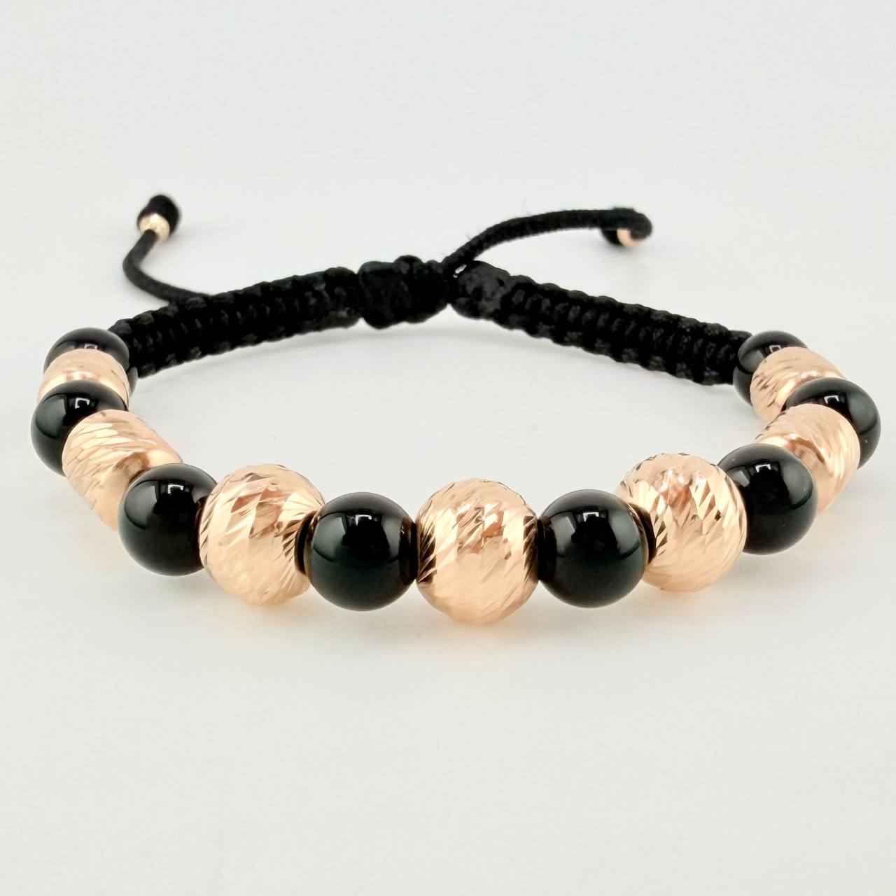 Pulsera Tejida Bolas Diamantadas Cilindros 8Mm-6Mm Oro Rosa 18K