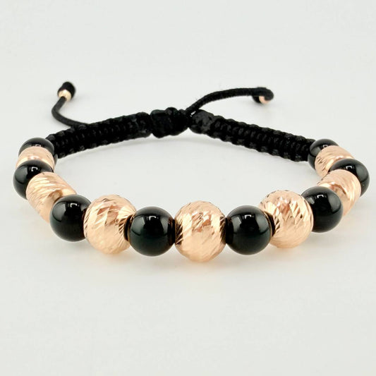 Pulsera Tejida Bolas Diamantadas Cilindros 8Mm-6Mm Oro Rosa 18K