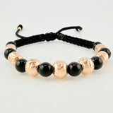 Pulsera Tejida Bolas Diamantadas Cilindros 8Mm-6Mm Oro Rosa 18K
