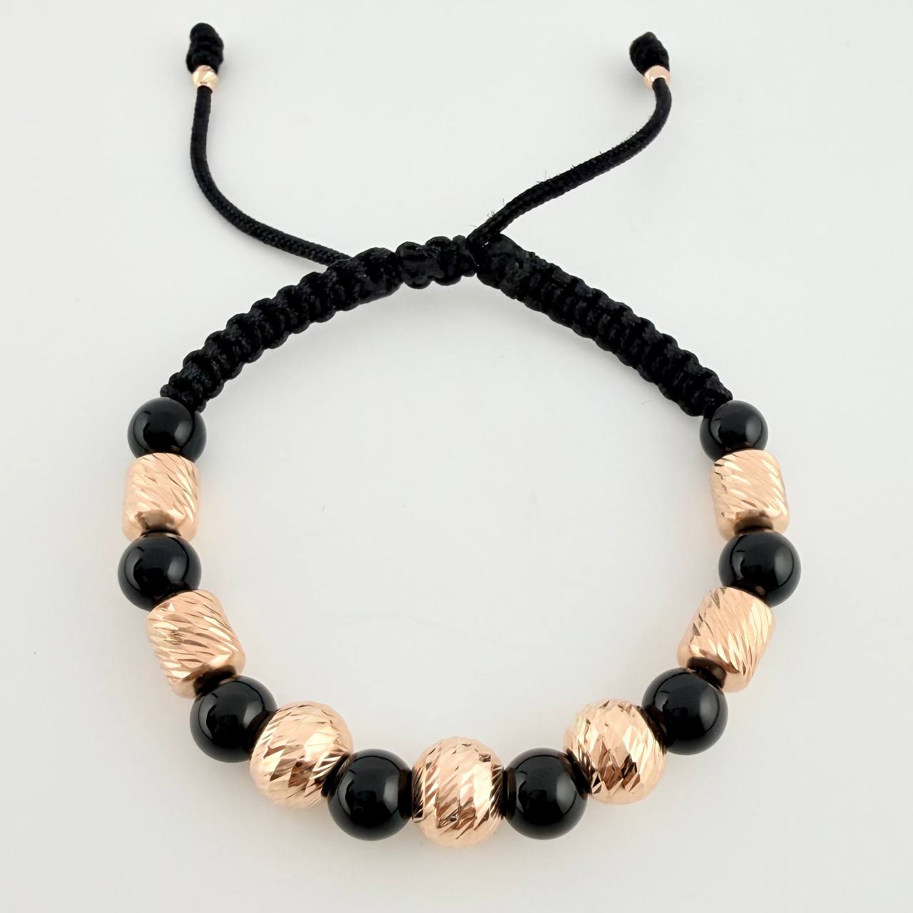 Pulsera Tejida Bolas Diamantadas Cilindros 8Mm-6Mm Oro Rosa 18K