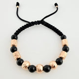 Pulsera Tejida Bolas Diamantadas Cilindros 8Mm-6Mm Oro Rosa 18K