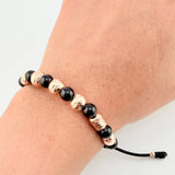 Pulsera Tejida Bolas Diamantadas Cilindros 8Mm-6Mm Oro Rosa 18K