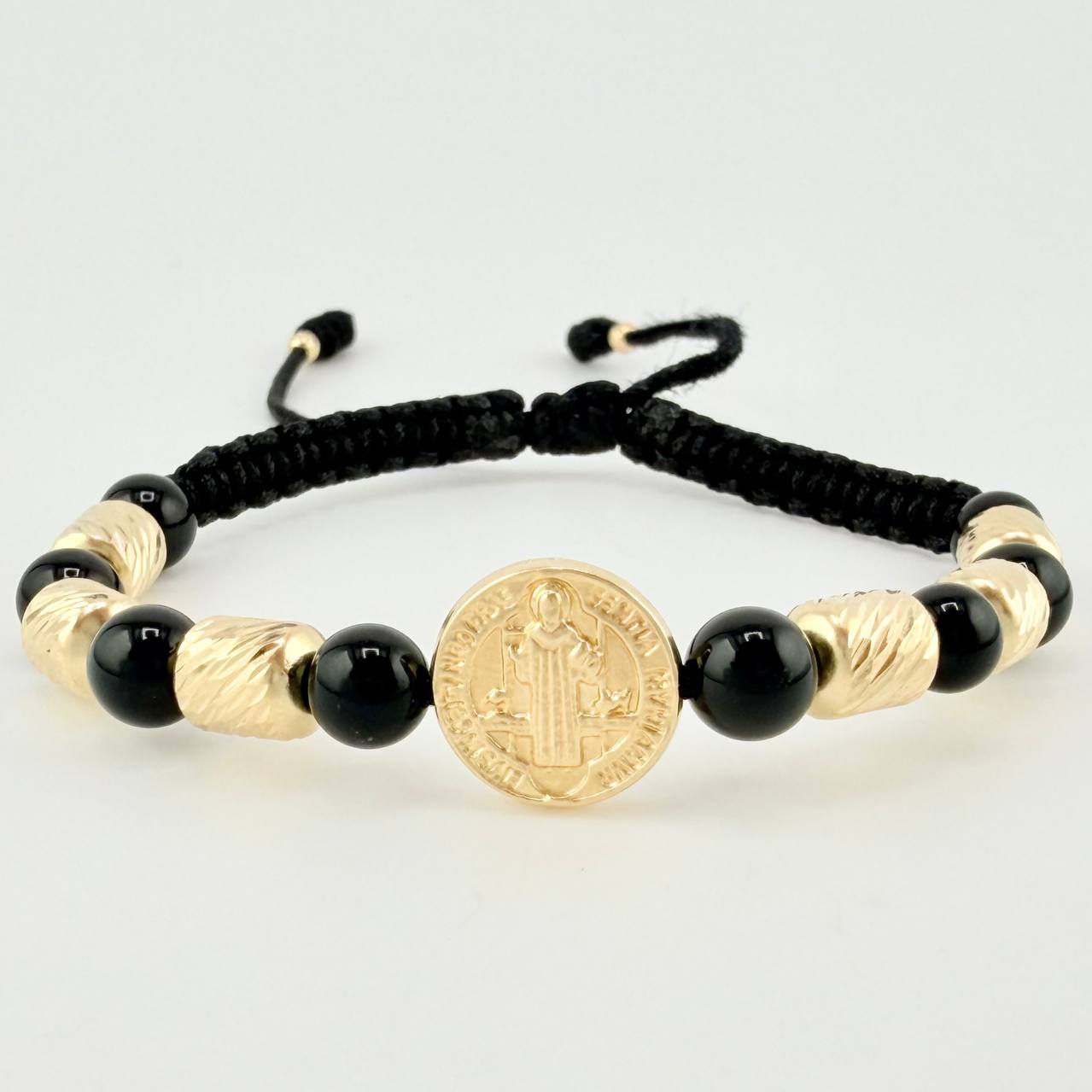 Pulsera Tejida Herraje San Benito Cilindros 6Mm-3Mm Oro Amarillo 18K