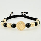 Pulsera Tejida Herraje San Benito Cilindros 6Mm-3Mm Oro Amarillo 18K