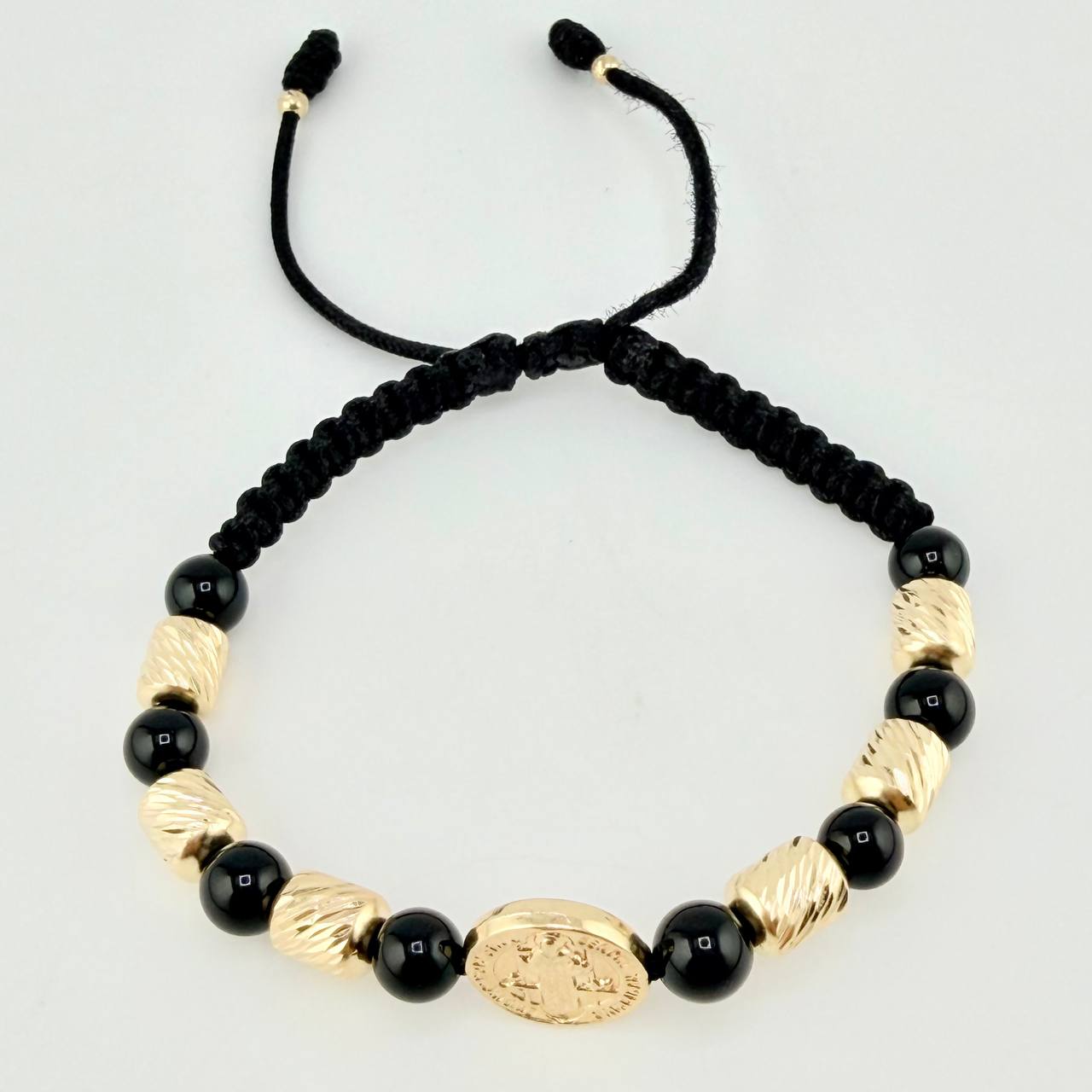 Pulsera Tejida Herraje San Benito Cilindros 6Mm-3Mm Oro Amarillo 18K