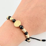 Pulsera Tejida Herraje San Benito Cilindros 6Mm-3Mm Oro Amarillo 18K